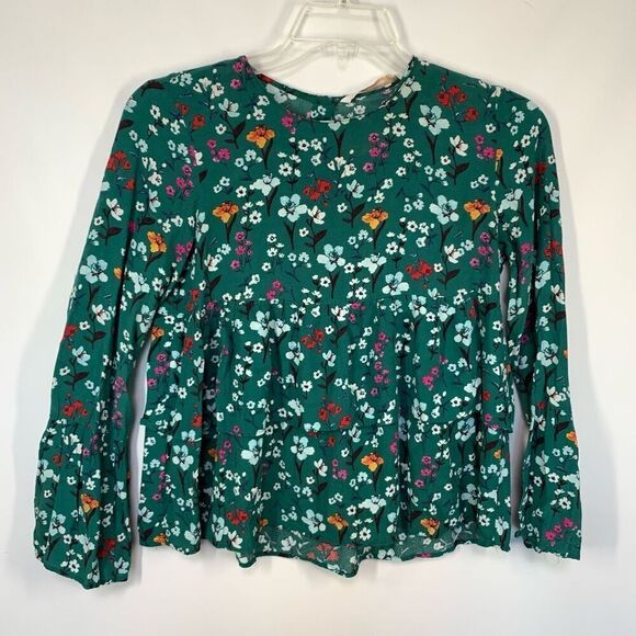 Zara Women's Floral Allover Print Peplum Long Sleeve Top Green Size Small - Picture 1 of 9